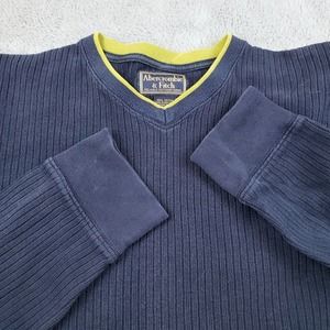 VTG Abercrombie Fitch Ribbed Knit Sweater Men L Black Long Sleeve VNeck Pullover